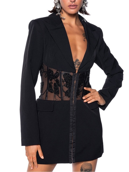 AKIRA Jackets & Blazers - AKIRA Black Beaded Corset-Detail Blazer